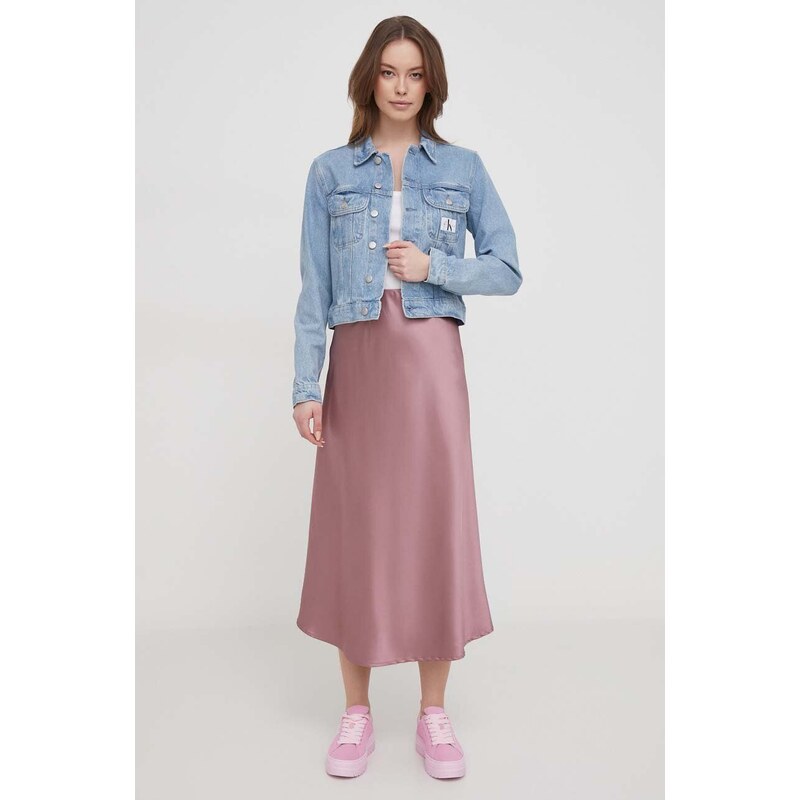 Rifľová bunda Calvin Klein Jeans dámska,prechodná,J20J222786
