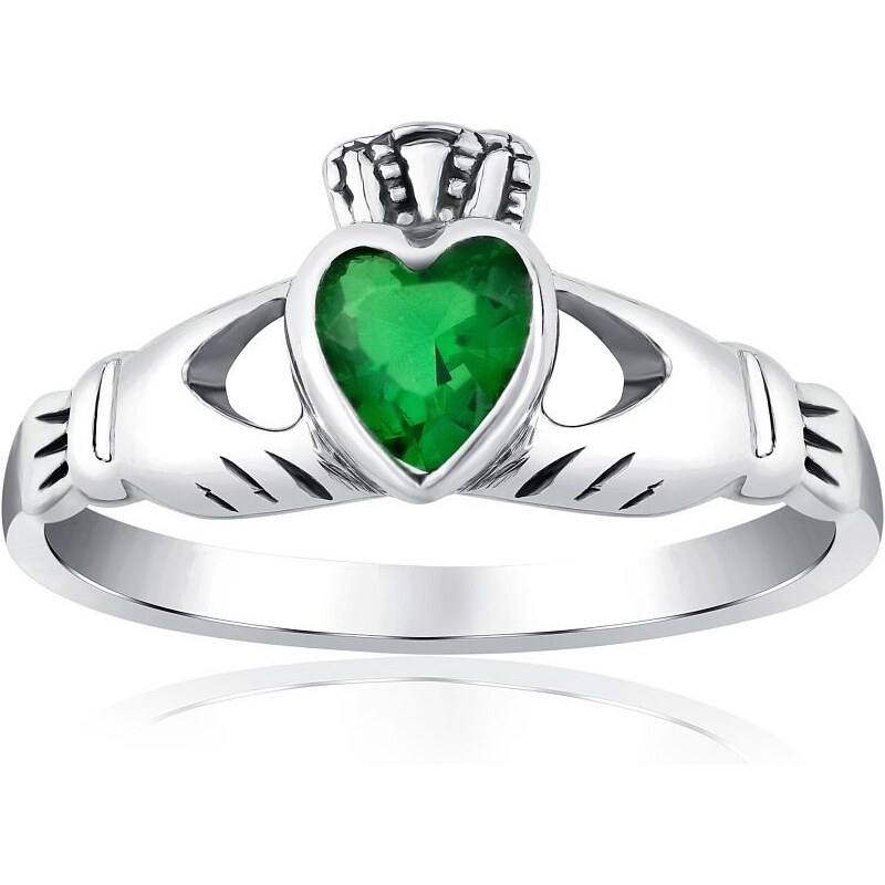 Ligot Strieborný prsteň Claddagh so zeleným zirkónom 49018602