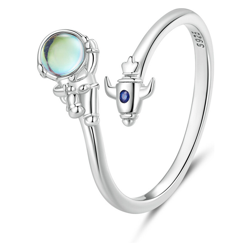 Ligot Strieborný otvorený prsteň astronaut s raketou 49018614