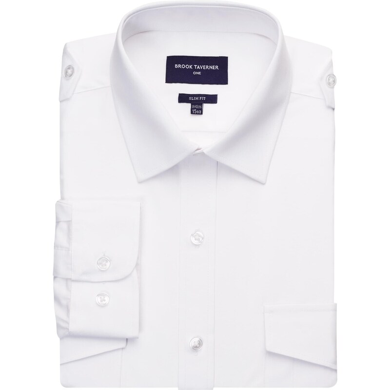 Brook Taverner Pilotka košeľa dlhý rukáv Ares slim fit biela Easy Iron 49025597