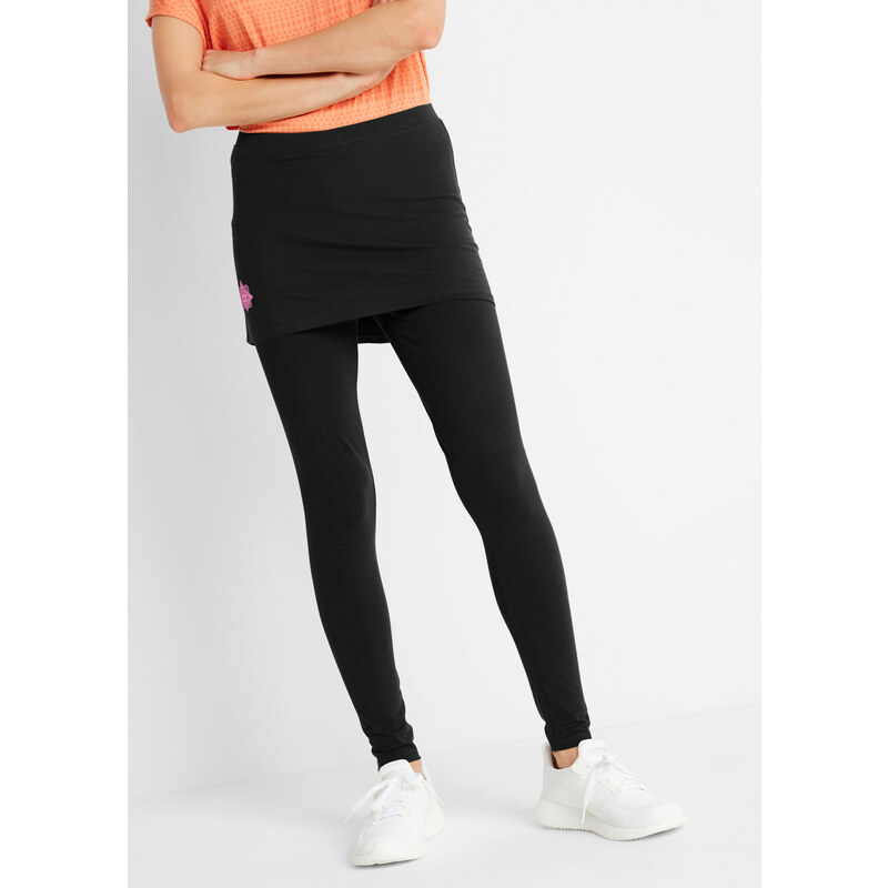 bonprix Športové legíny so sukňou, po lýtka, farba čierna 44749286