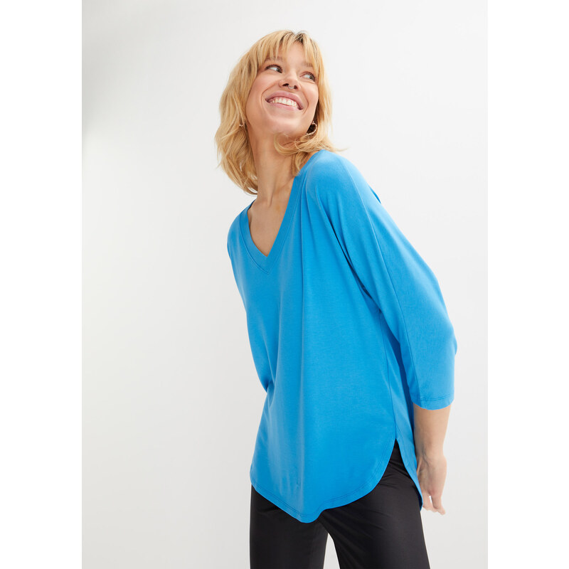 bonprix Tričko z padavého viskózového mixu, farba modrá 48236639