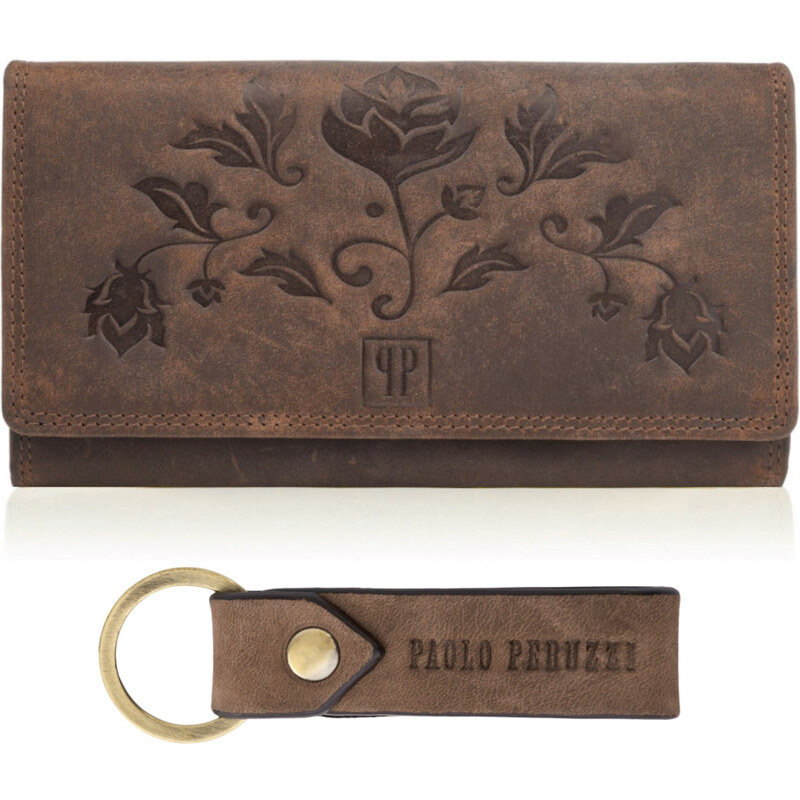 PAOLO PERUZZI Dámska kožená peňaženka a kľúčenka Vintage ZUP-95-HBR | 49025665