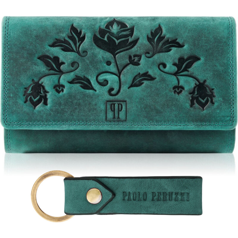 PAOLO PERUZZI Dámska kožená peňaženka a kľúčenka Vintage ZUP-95-GR | 49025667
