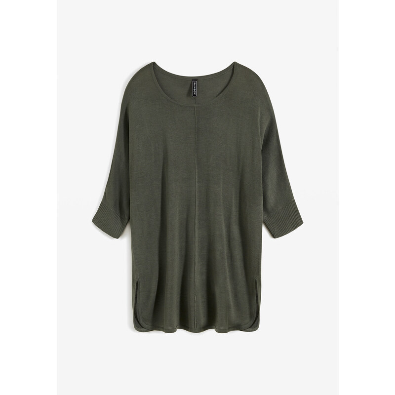 bonprix Jemne pletený pulóver, 3/4 rukáv, farba zelená 44742191