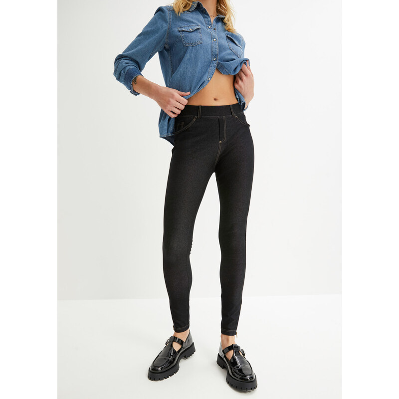 bonprix Legíny v džínsovom vzhľade, farba čierna 44742332