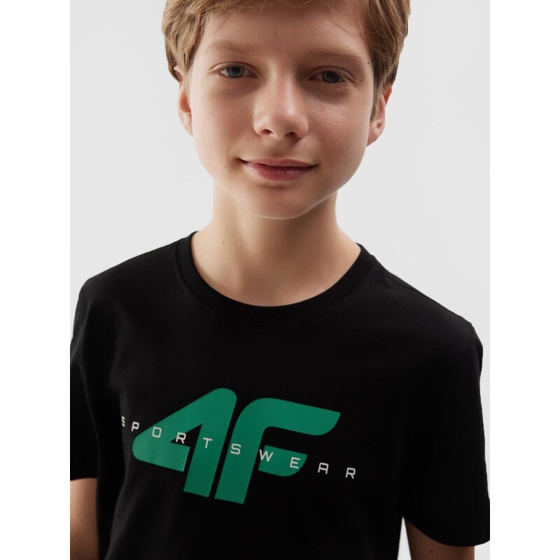 4F Chlapčenské tričko s potlačou z organickej bavlny - čierne
