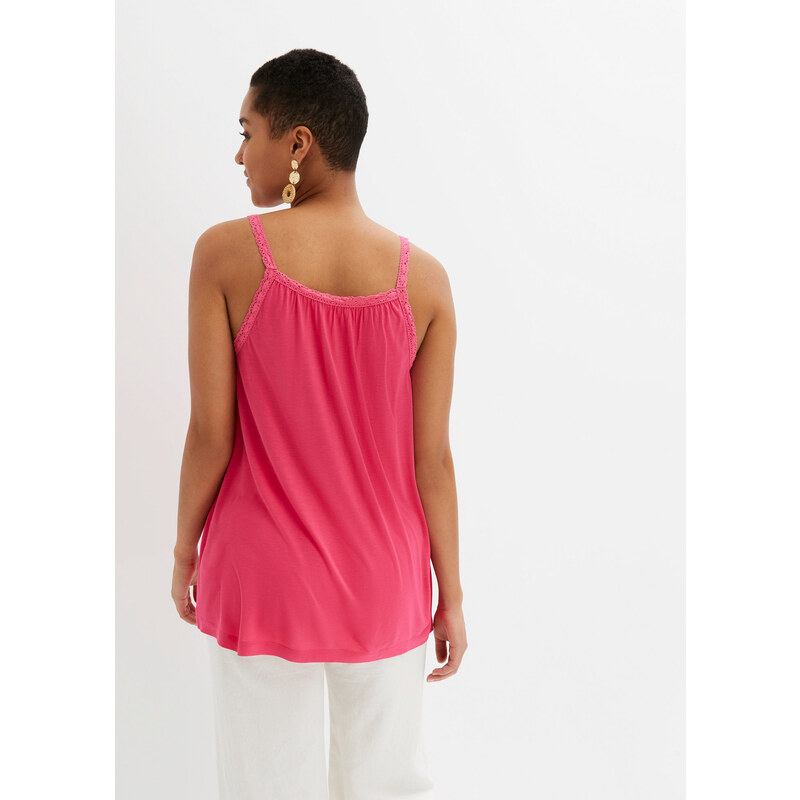 bonprix Úpletové tričko s čipkovaným okrajom, farba ružová
