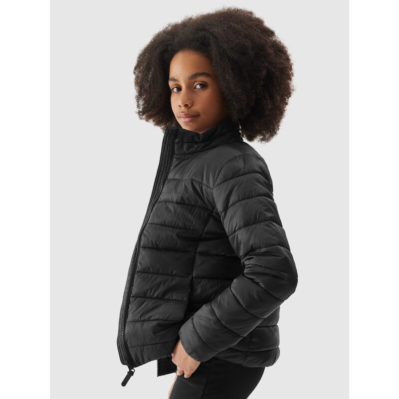 4F Dievčenská zatepľovacia bunda s recyklovanou výplňou - čierna