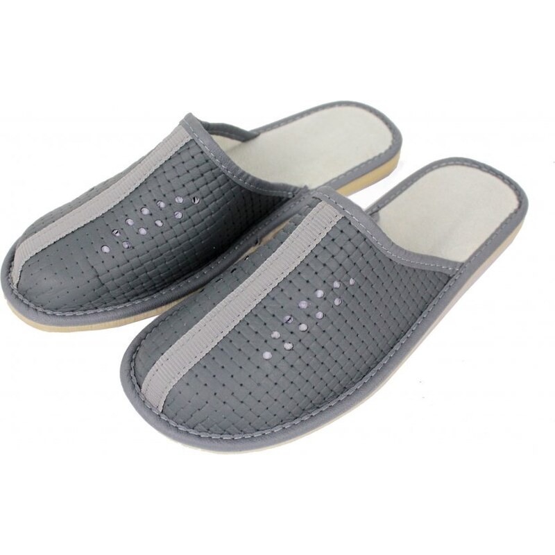 GP Kožené papuče UNI Niki tm. sivé (mriežka) 49044064