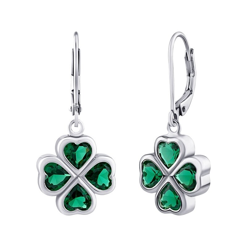 Silvego Strieborné visiace náušnice štvorlístok so zelenými Brilliance 66582375