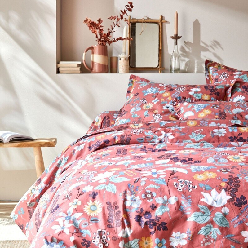 Blancheporte Bavlnená posteľná bielizeň Kelly s potlačou kvetín ružové drevo 200