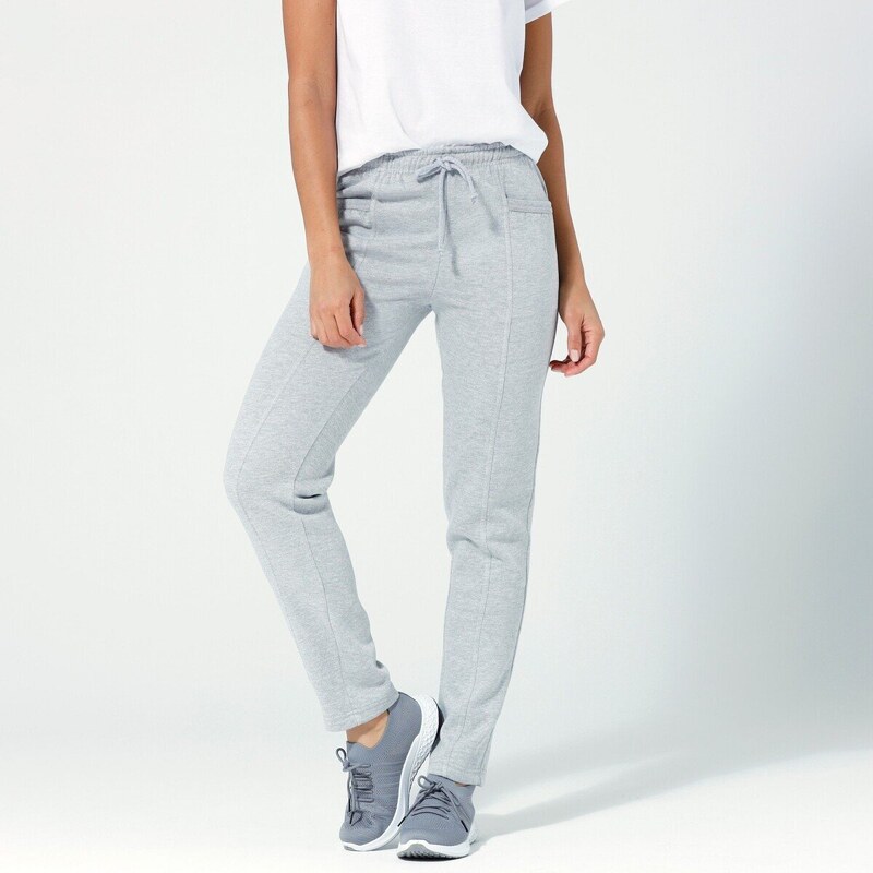 Jednofarebné dlhé moltonové nohavice sivý melír 052 Blancheporte 48074123