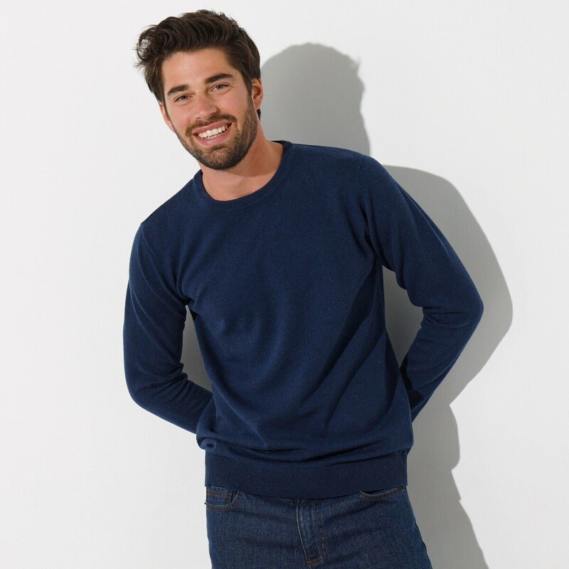 Pulóver s okrúhlym výstrihom, 80 % vlna, 20 % polyamid nám.modrá 086 48076993