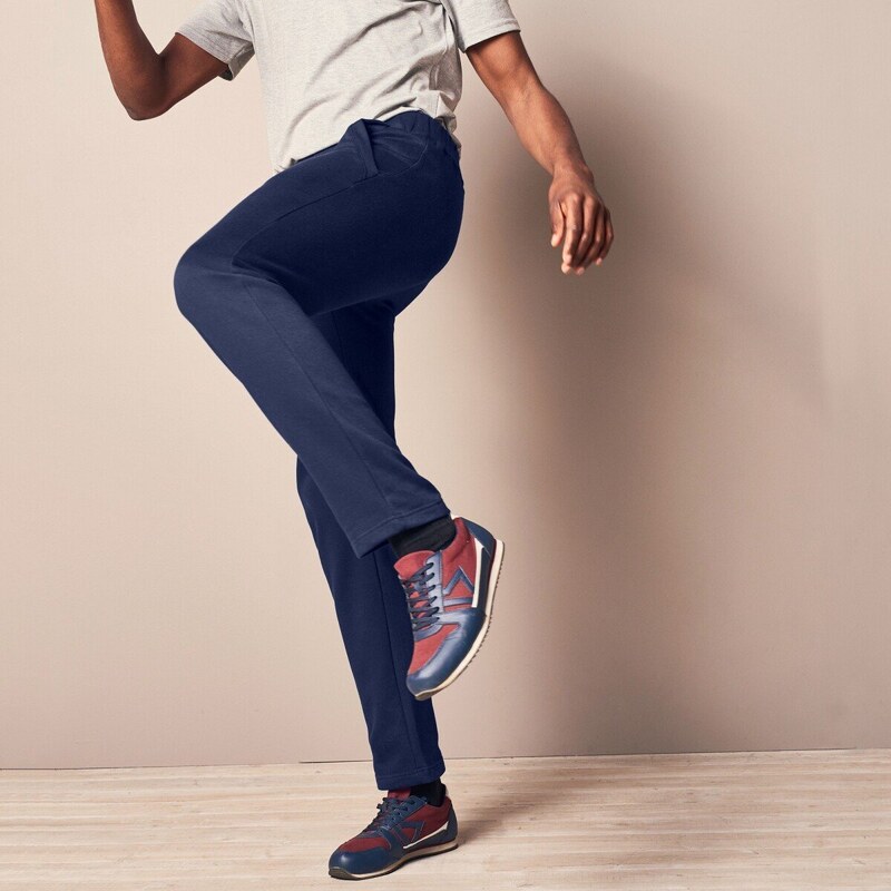 Rovné moltonové nohavice s pružným pásom námornícka modrá 038 48077083