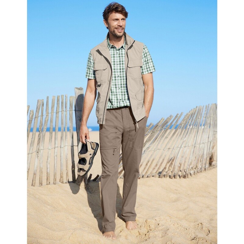 Plátené dlhé nohavice s vreckami a pružným pásom tmavá béžová 042 48125868