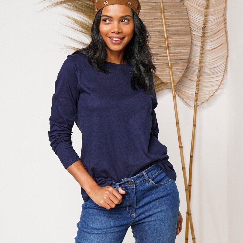 Jednofarebné tričko s dlhými rukávmi nám.modrá 040 Blancheporte 48125963