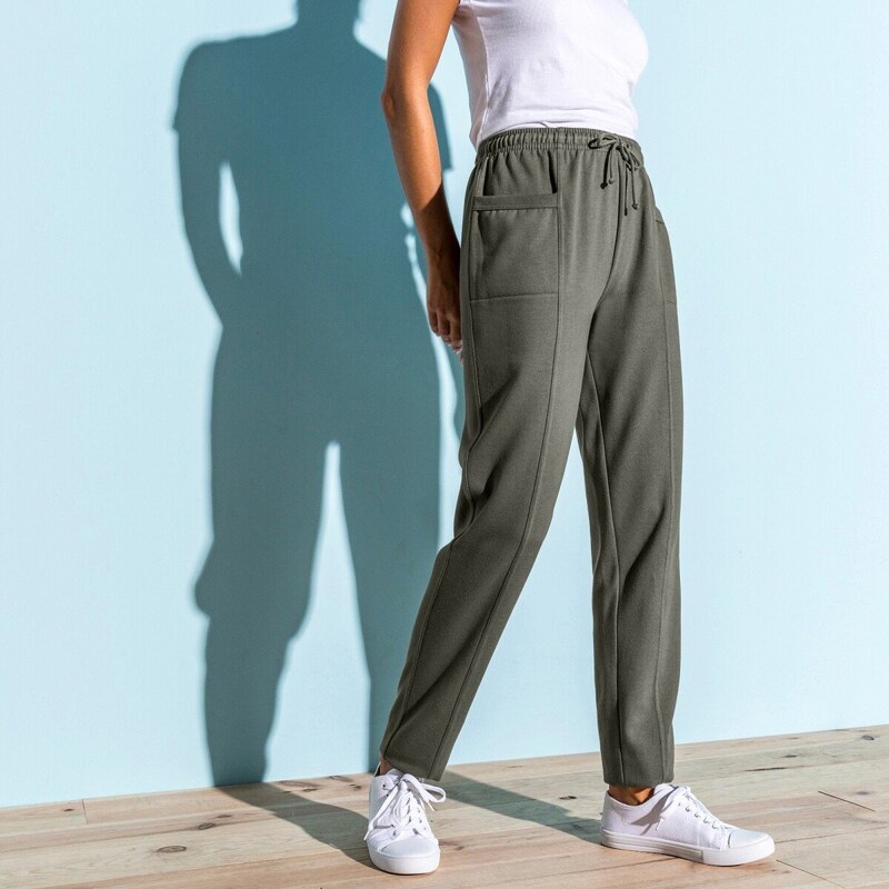 Jednofarebné dlhé moltonové nohavice khaki 054 Blancheporte 48125980