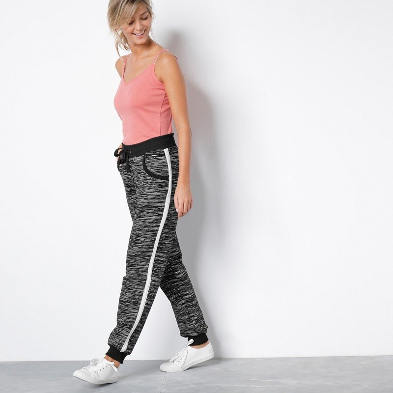 Športové dvojfarebné nohavice s melírovanou potlačou čierny melír 050 48125800