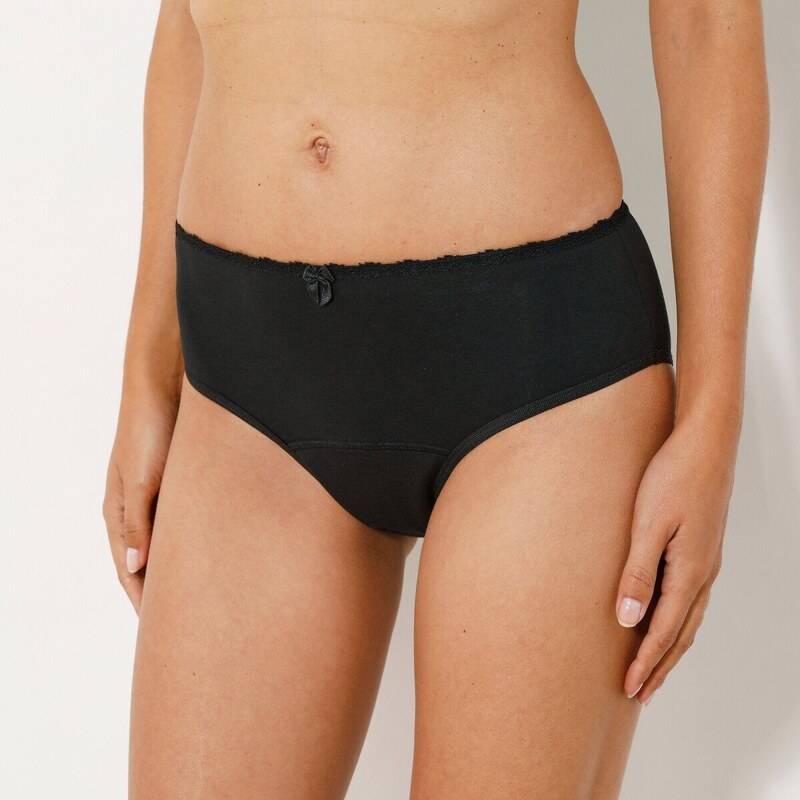 Menštruačné maxi nohavičky s čipkou v páse čierna 048 Blancheporte 48077441