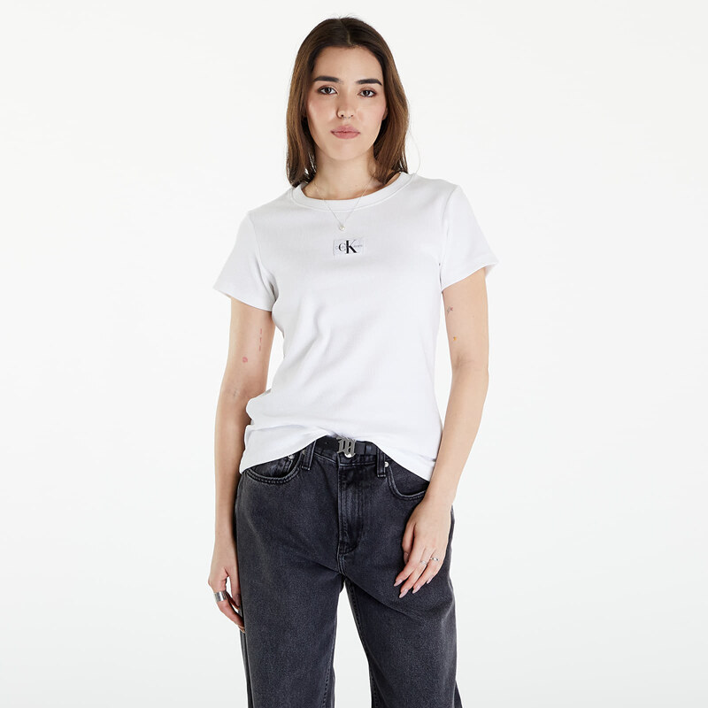 Dámské tričko Calvin Klein Jeans Woven Label Rib Slim Short Sleeve Tee Bright White