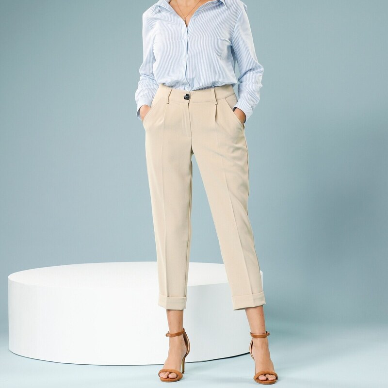 Splývavé 7/8 nohavice pre menšiu postavu piesková 034 Blancheporte 49062565