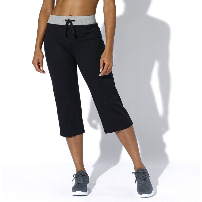 3/4 rovné nohavice z úpletu čierna/sivý melír 040 Blancheporte 49062665