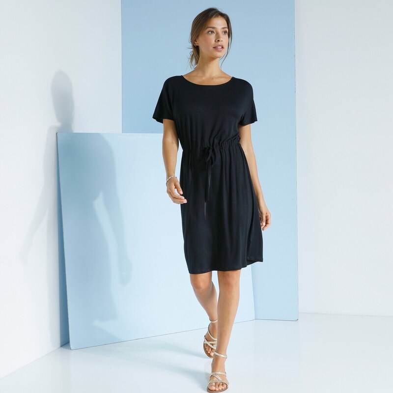 Blancheporte Jednofarebné šaty s krátkymi rukávmi čierna 036