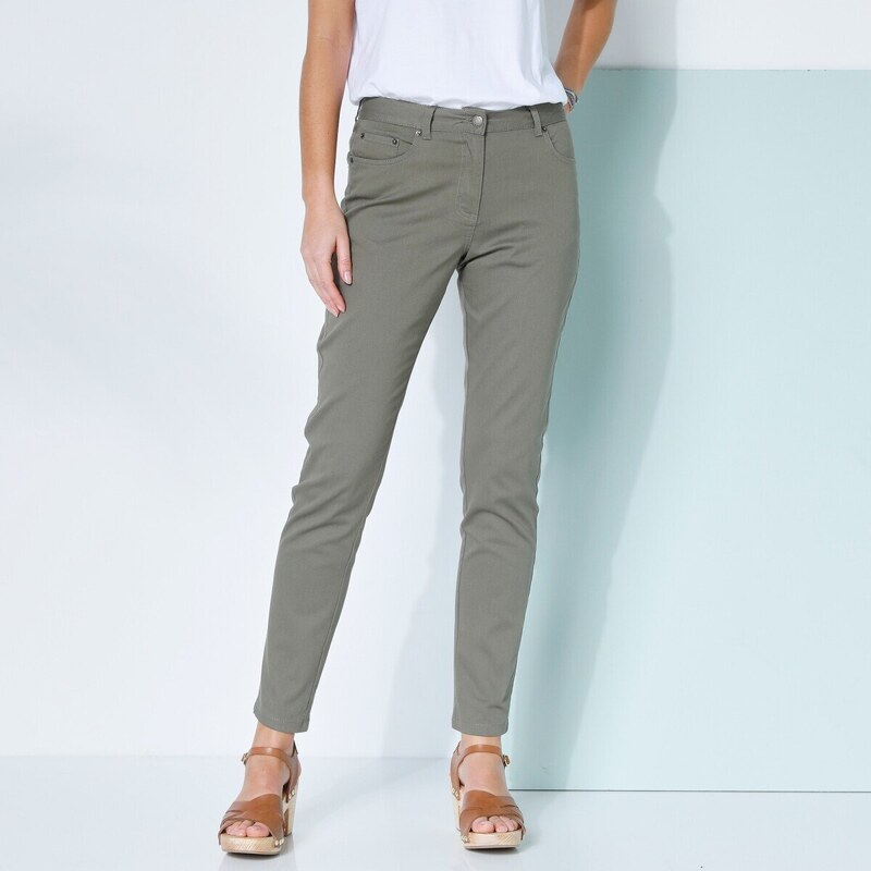 Úzke dlhé farebné nohavice khaki 036 Blancheporte 49062899