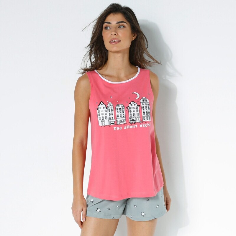 Pyžamo so šortkami, potlač mesto a hviezdy ružová 036 Blancheporte 49062929