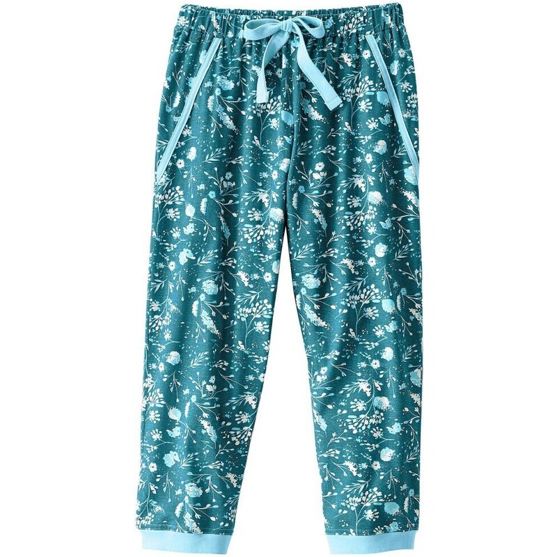 Blancheporte 3/4 pyžamové nohavice, smaragdové s kvetmi smaragdová 052