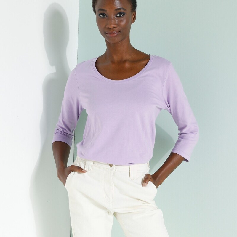 Blancheporte Jednofarebné tričko s 3/4 rukávmi a okrúhlym výstrihom lila 040