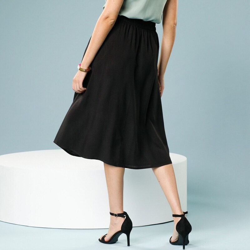Blancheporte Jednofarebná midi sukňa s gombíkmi pre nižšiu postavu čierna 034