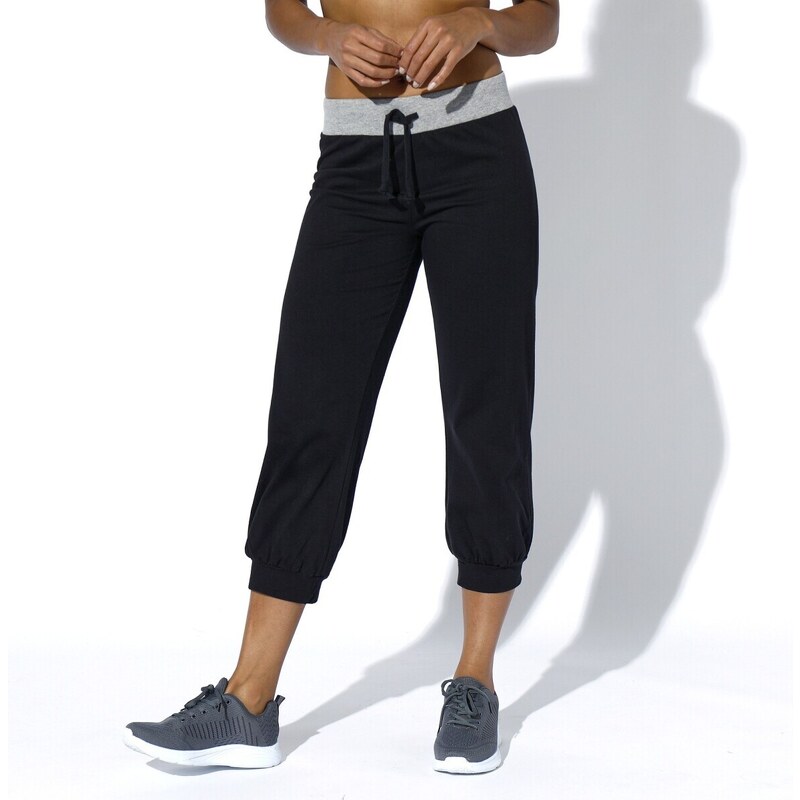 3/4 nohavice z úpletu zakončené pružnými lemami čierna/sivý melír 036 49063495