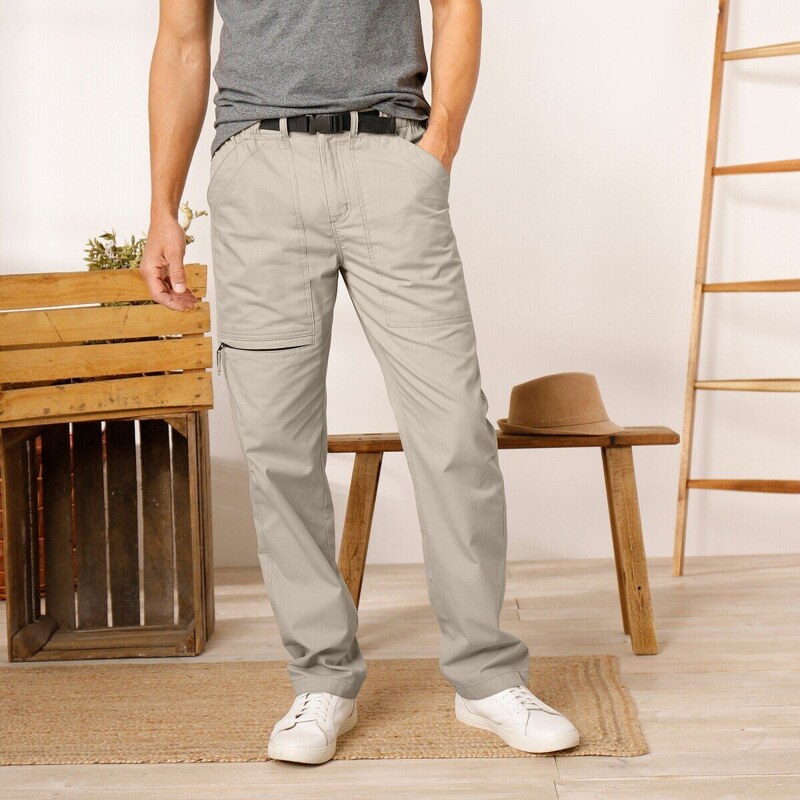 Plátené dlhé nohavice s vreckami a pružným pásom piesková 042 49063665