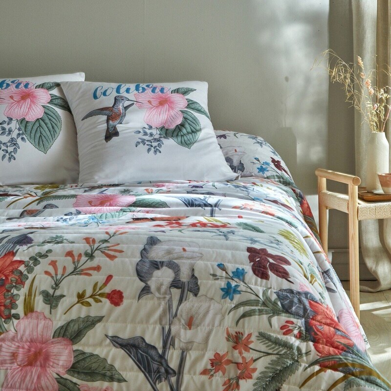 Blancheporte Prešívaná prikrývka na posteľ s potlačou kvetín béžová 180