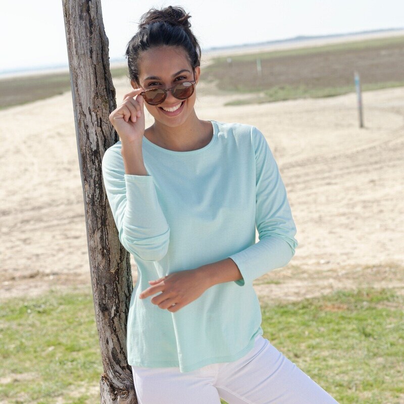 Jednofarebné tričko s dlhými rukávmi bledomodrá 040 Blancheporte 49063743