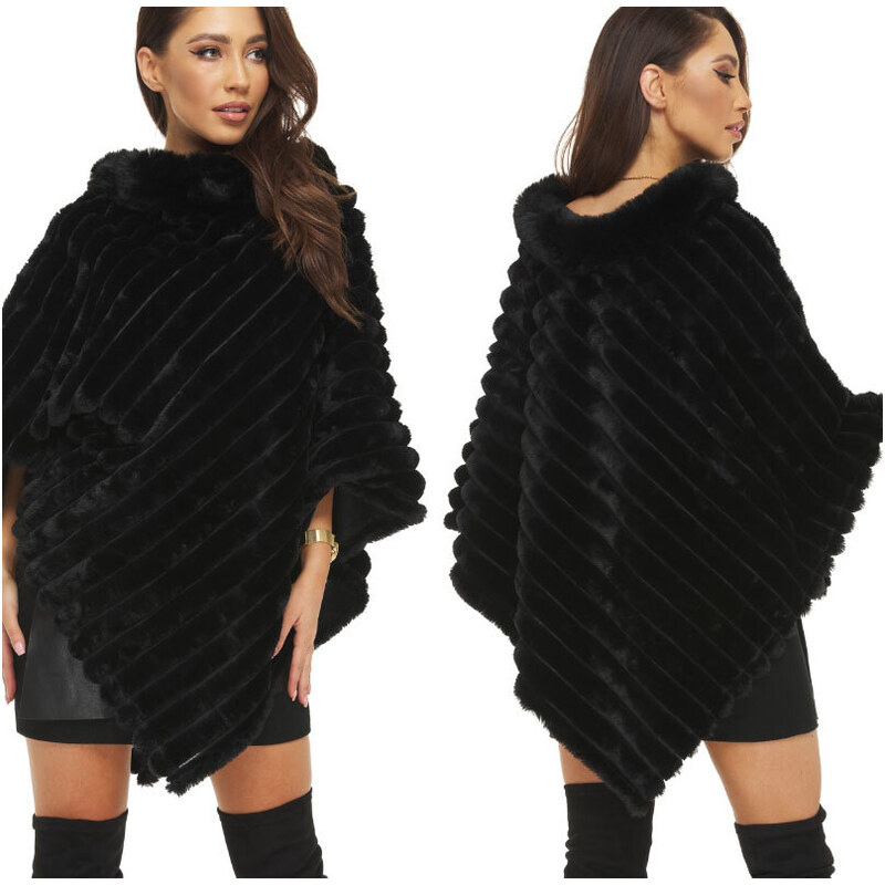 Fashionweek Exkluzívne teplé dámske pončo s umelou kožušinou KARR017 48752223