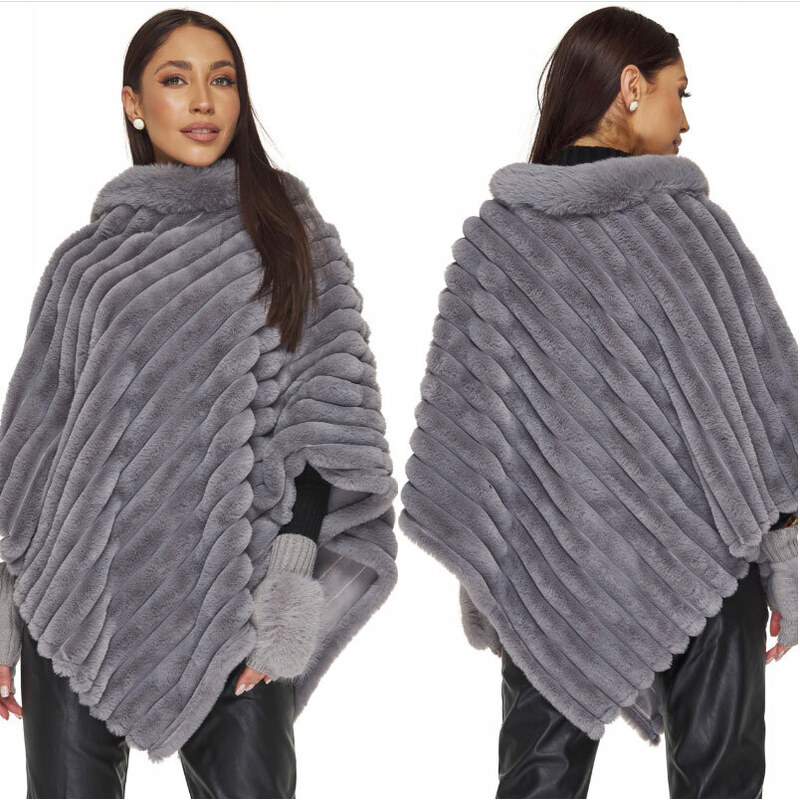Fashionweek Exkluzívne teplé dámske pončo s umelou kožušinou KARR017 48752222