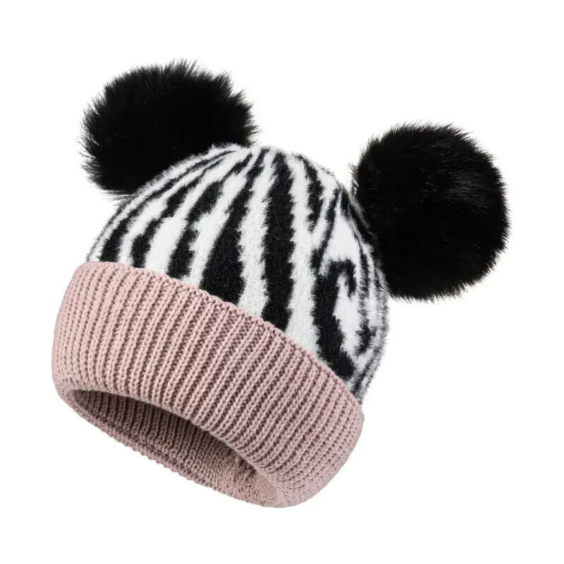 Fashionweek Dámska zimná čiapka s brmbolcom flísová podšívka ZEBRA 48752245