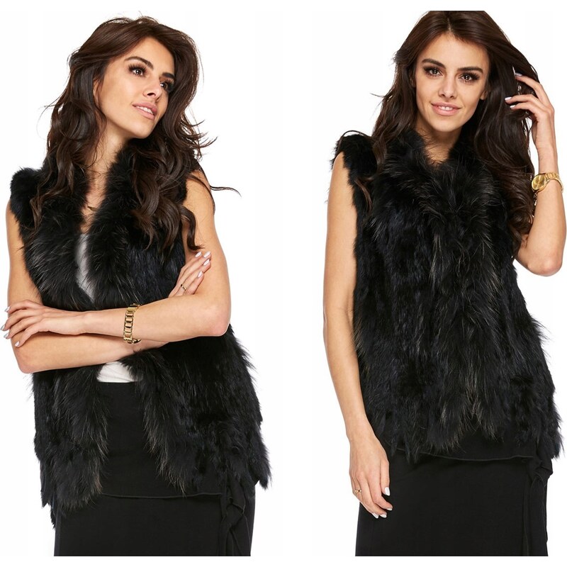 Fashionweek Dámska vesta z prírodnej kožušiny králika a mývala DEM01 48752758