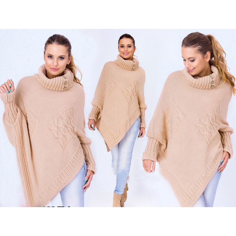 Fashionweek Luxusní pončo s teplým rolákem NOEMI 48752976