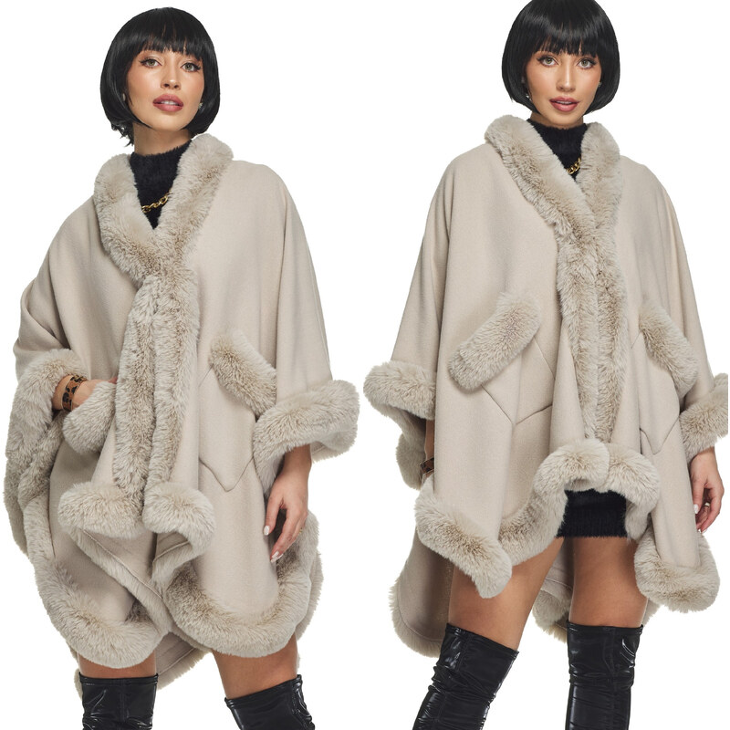 Fashionweek Dámske pletené pončo s kožušinkou prémiovej kvality KARR67 48753165