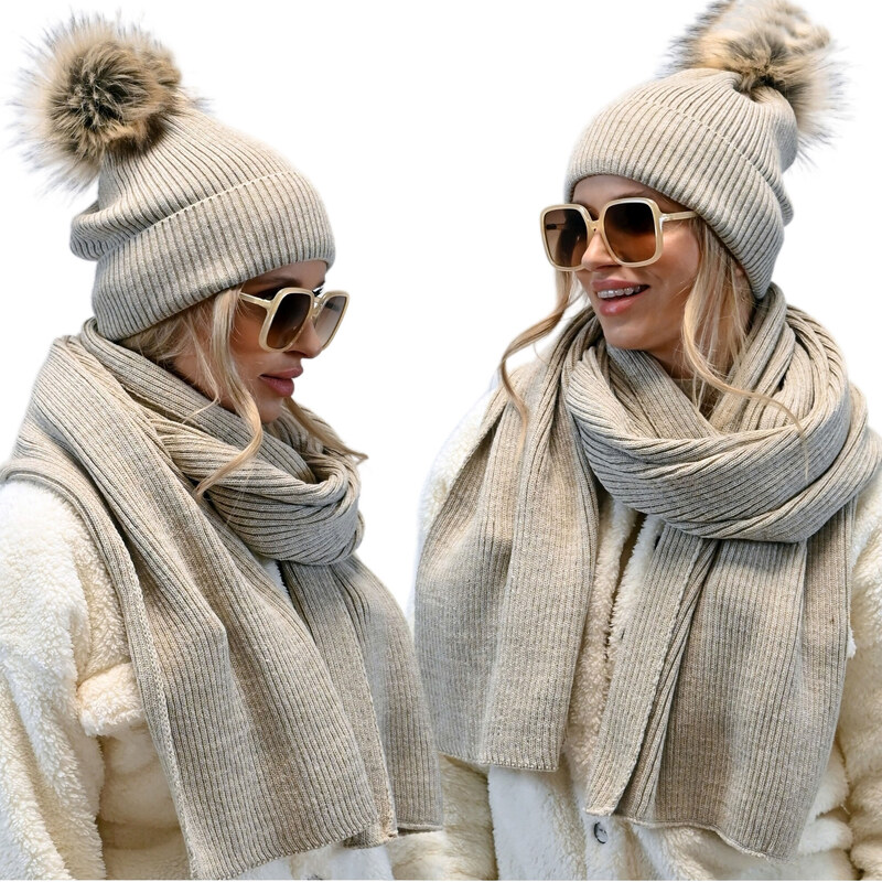 Fashionweek Dámsky zimný set čiapky a šál set: čiapky s brmbolcom a 48753210