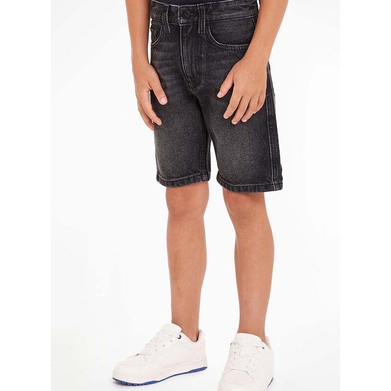 Detské rifľové krátke nohavice Calvin Klein Jeans čierna farba