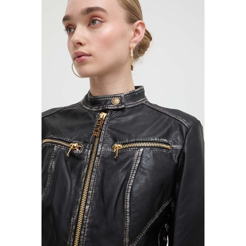 Kožená bunda Versace Jeans Couture dámska, čierna farba, prechodná, 76HAVP00 CPW00
