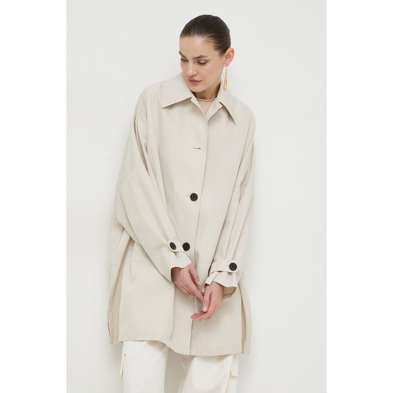 Kabát Liviana Conti dámsky, béžová farba, prechodný, F4SW20