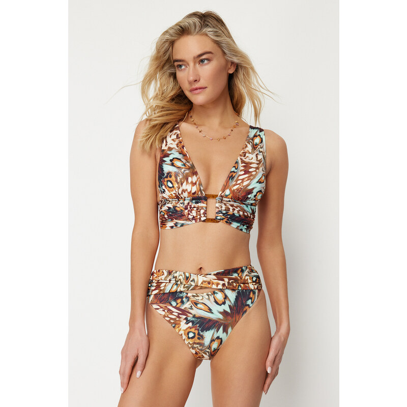 Trendyol Zvierací Vzor Uzlovaný Vysoký Pás Hipster Spodný Diel Bikín 50633622