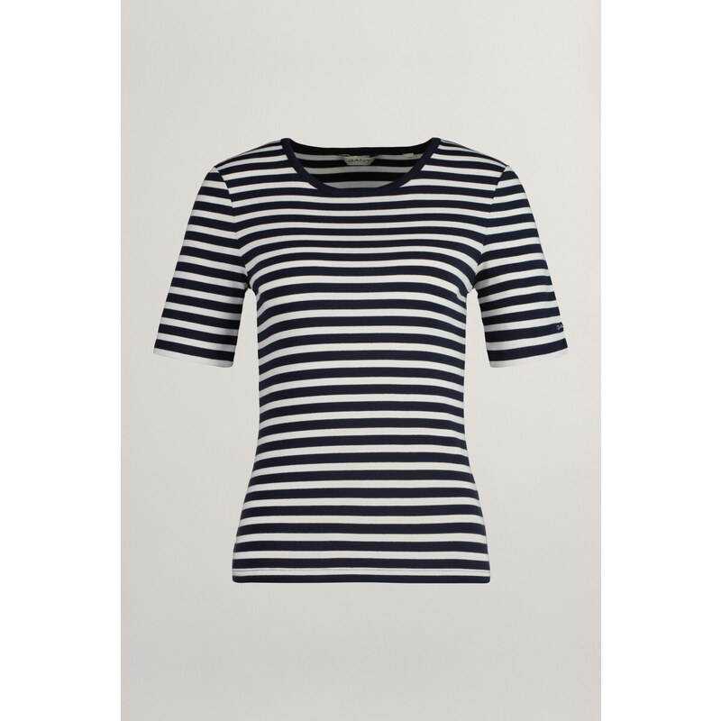 TRIČKO GANT SLIM STRIPED 1X1 RIBBED SS T-SHIRT EVENING BLUE 49096531