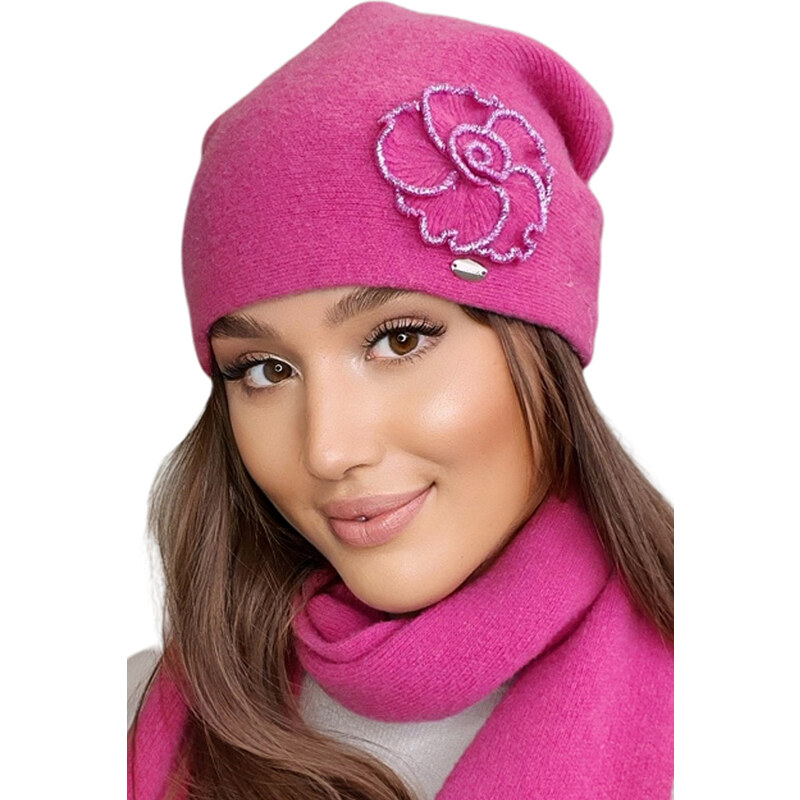 Kamea Malinová dámska čiapka s kvetom Inka, Farba malinová 49093822